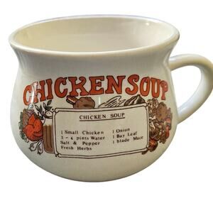 Vintage Chicken Soup Recipe Ceramic Mug Cup Bowl with Handle